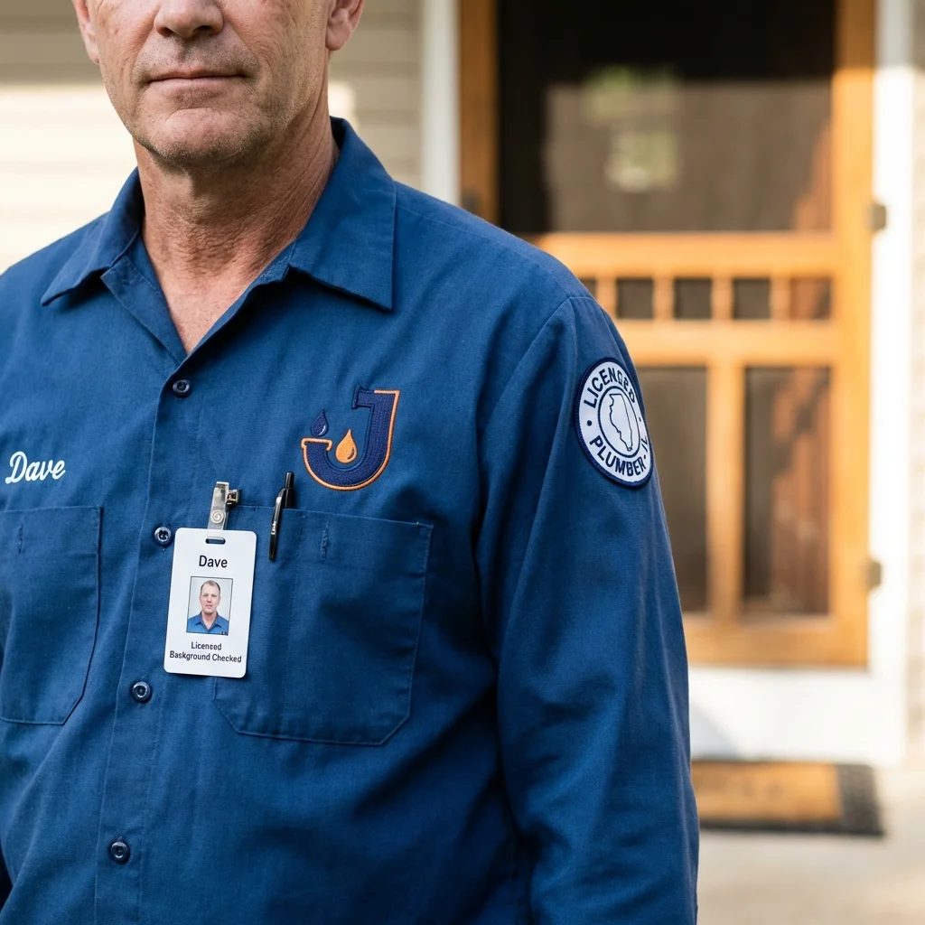 Licensed plumber showing ID badge in Seville, OH