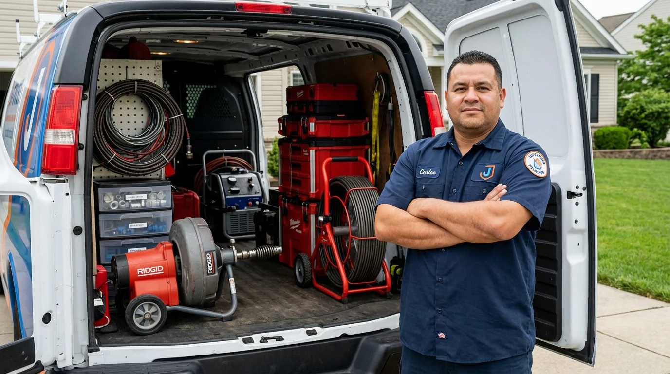 Professional drain cleaning equipment and Johns Plumbing LLC plumber in Seville