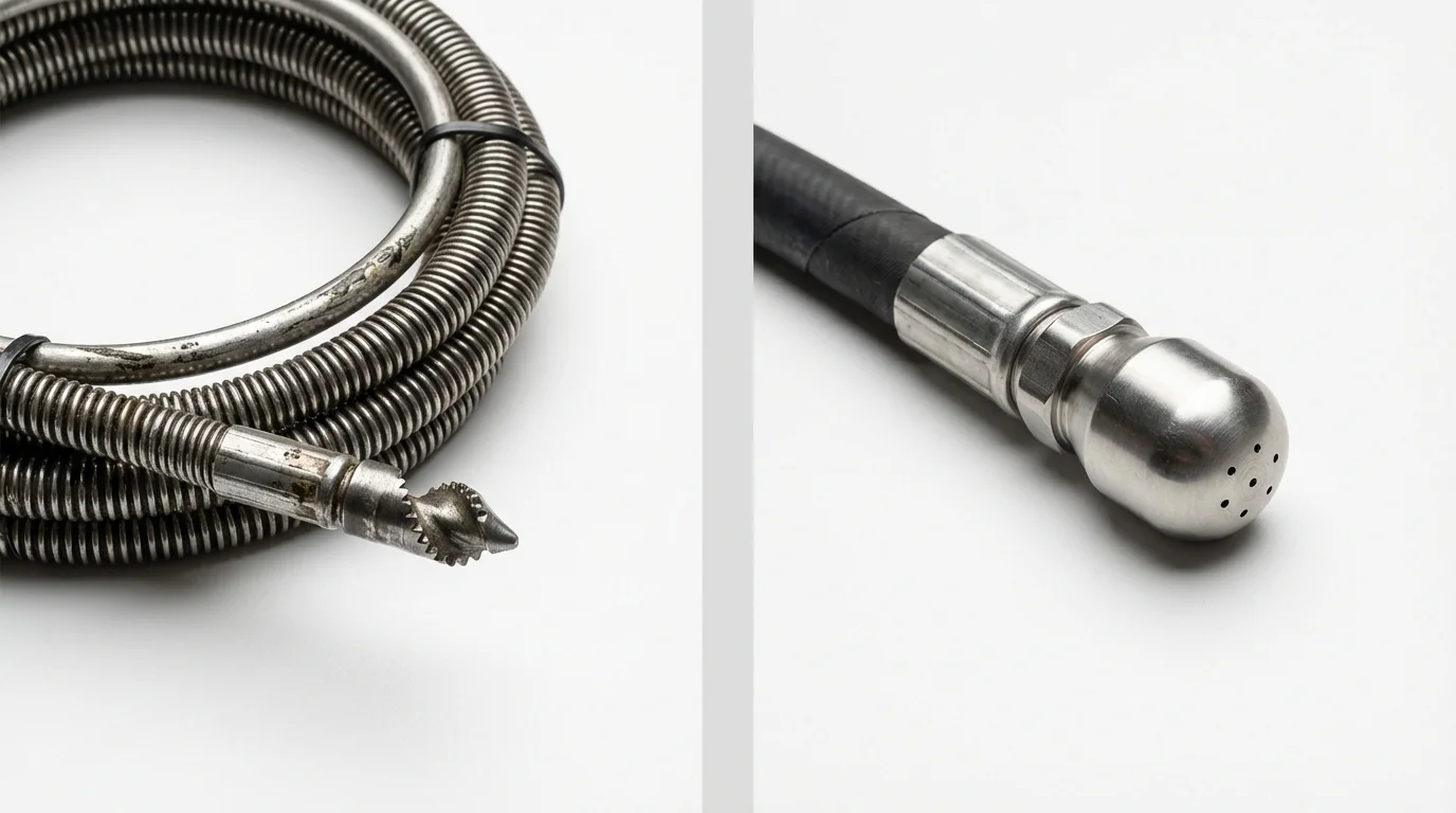 Drain snake cable and hydro jetting nozzle used for drain cleaning in Seville, OH