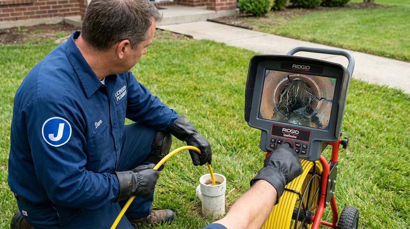 Sewer camera inspection being performed by Johns Plumbing LLC in Seville