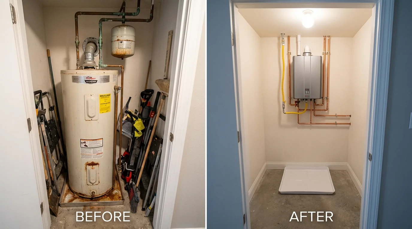 Tank water heater versus wall-mounted tankless unit comparison for Seville, OH homeowners