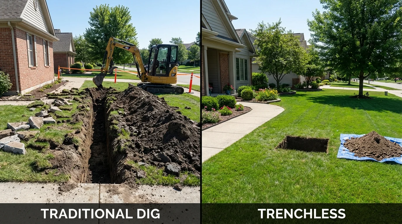 Trenchless sewer repair with minimal yard damage versus traditional excavation in Seville, OH